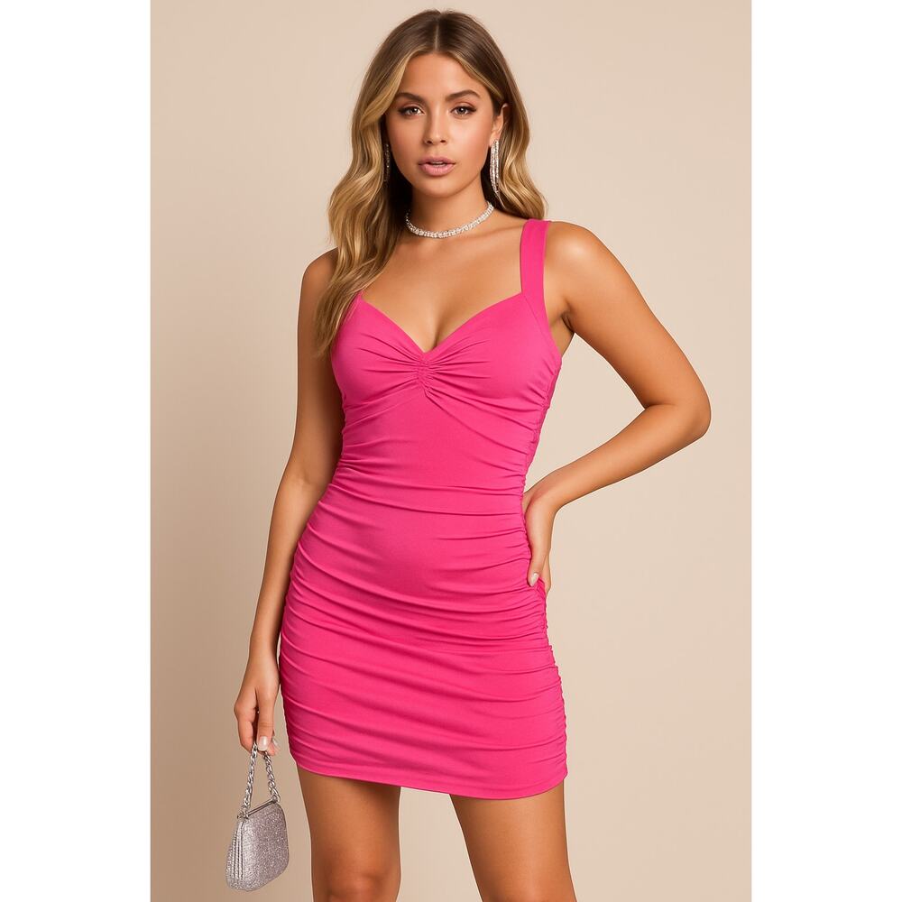 Y2K Pink Ruched Bodycon Dress – Shelly - Size M